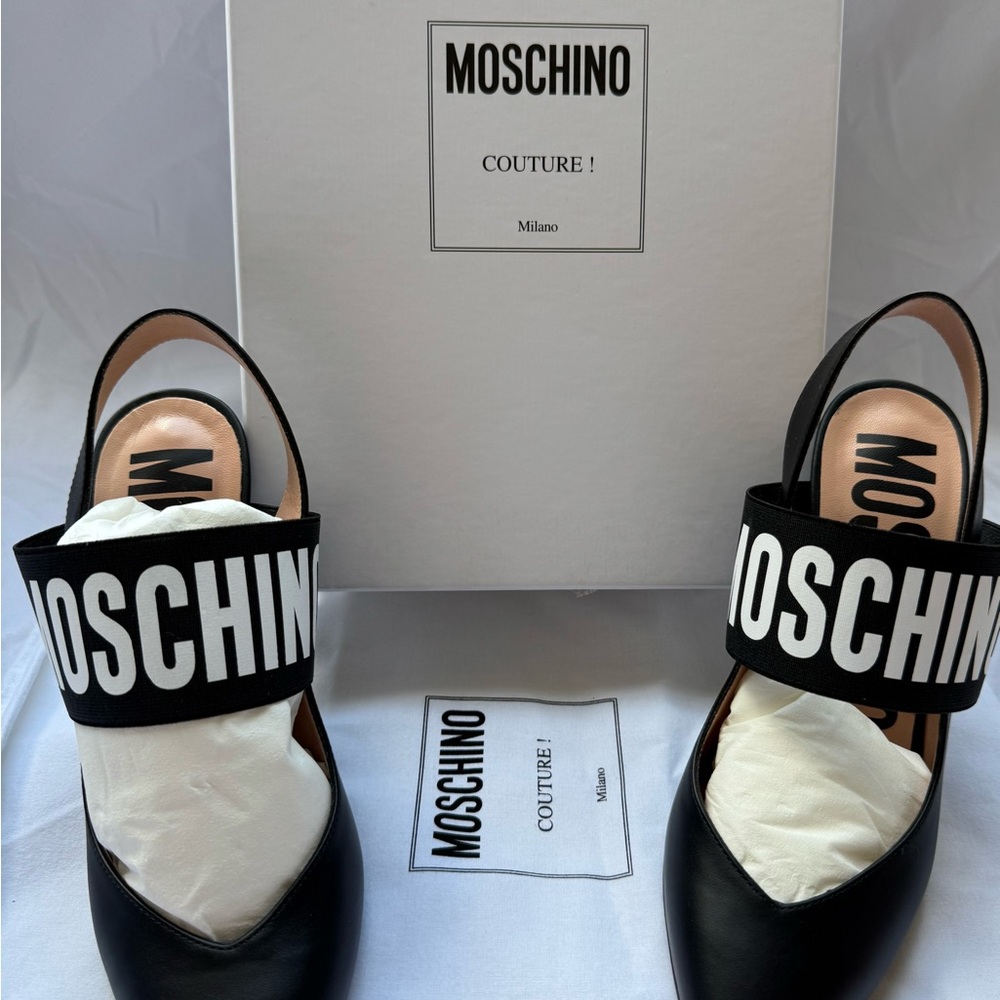 Moschino Couture Black and White Slingback Heels